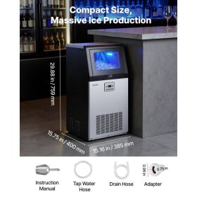 Commercial Ice Maker Machine, 100 Lbs/24h With 30 Lbs Storage Capacity, Built-in/Freestanding/Under Counter, Stainless Steel Ice Maker With LED D (Option: Black)