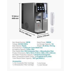 Ice Maker Water Filter Dispenser, 4-in-1 Countertop Ice Making Machine With Room Temperature, Hot & Cold Water, 6-Stage RO Filter + Mineralizatio (Option: Black)