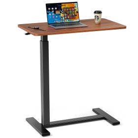 Adjustable mobile bed table, computer desk, mobile standing table (Color: Brown)