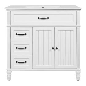 [Video]36" Bathroom Vanity with Sink, Bathroom Cabinet with Drawers, Solid Frame and MDF Board, Two Packages (Color: White)