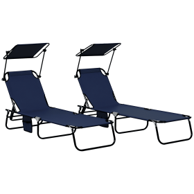 Folding Chaise Lounge Pool Lounge Chairs Set of 2, Outdoor Sun Tanning Chairs with Canopy Shade, Reclining Back, Steel Frame and Side Pocket for (Title: Default Title)