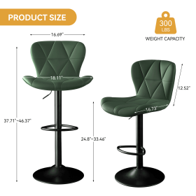 Industrial Vintage 2-Pc Rotatable Bar Stools Set w/ Backrest & Footrest - Quilted PU Leather - 300lb Capacity (Color: Green)