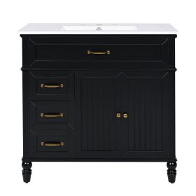 [Video]36" Bathroom Vanity with Sink, Bathroom Cabinet with Drawers, Solid Frame and MDF Board, Two Packages (Color: Black)