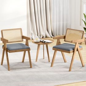 Set of 2 Rattan Accent Chairs with Padded Cushion and Rubber Wood Frame (Color: Gray)