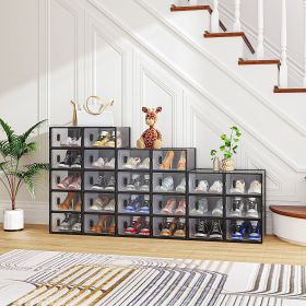 6/12/18/24/36PCS Stackable Shoe Storage Cabinet with Clear Front Door Plastic Sneaker Organizer Box for Entryway Closet or Bedroom Dustproof Shoe (size: 24PCS)